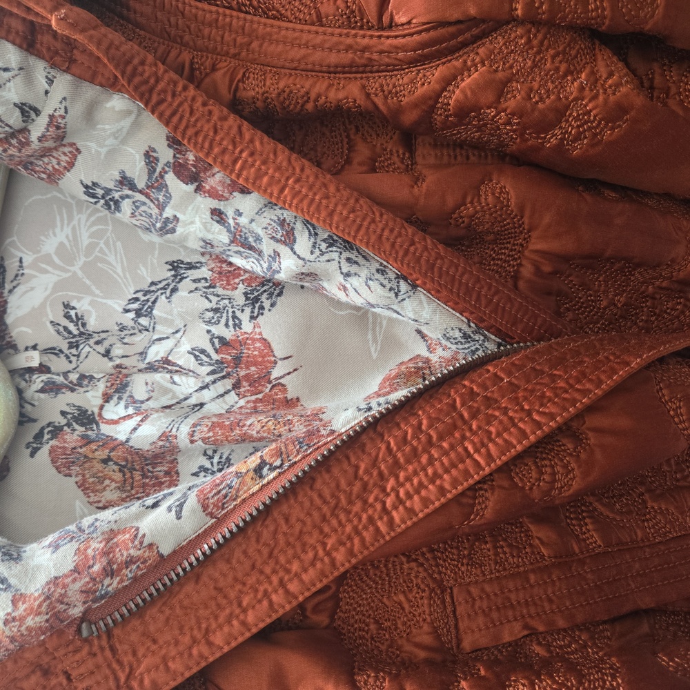 Free People Rust Quilted Winter Coat Jacket Fur Trimmed Hood - Picture 6 of 6